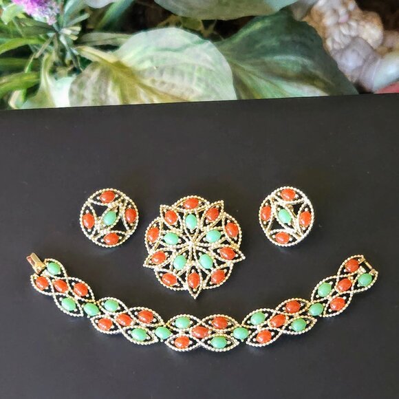 Vintage Sarah Coventry Acapulco Bracelet, Brooch & Earring Set - Picture 4 of 7